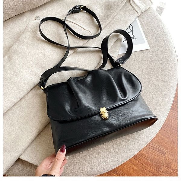 

luxury leather tote bag large capacity women handbag new pleated shoulder bag solid color vintage messenger