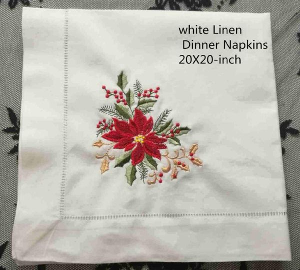 

set of 12 fashion handkerchief towel white linen hemstitched border dinner napkins table napkin with color embroidery 20x20-inch, Black;gray