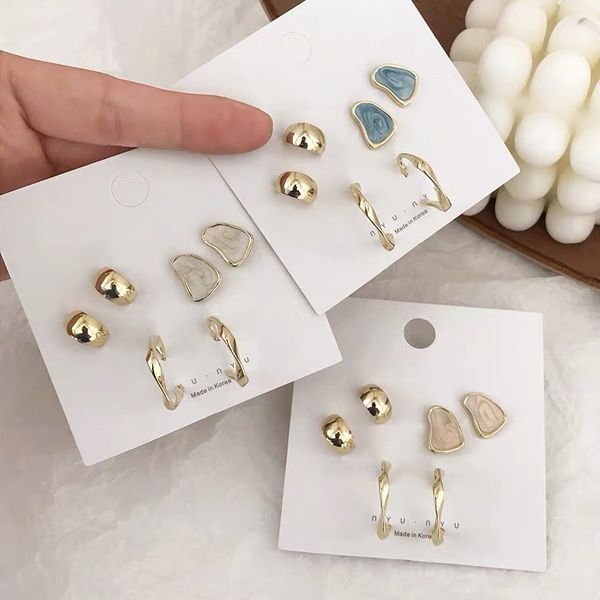 

3 pairs earrings set female 2020 new korea trendy temperament joker contracted c shape geometry stud earrings for women jewelry, Golden;silver