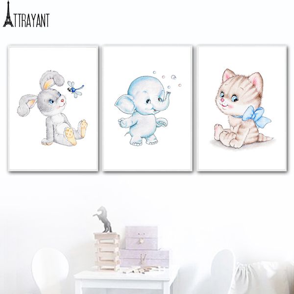 

мультфильм слон cat кролик животные печати питомник wall art холст картина скандинавских плакатов и печать wall pictures детские детская ком