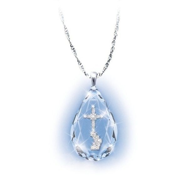 

crystal temperament water drop pendant necklace cross necklace original couple christian accessories, Silver