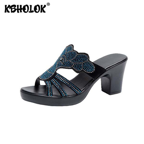 

rhinestones rivet fashion women wedge slippers 2020 summer new platform slippers high heel slides womens shoes woman high-heeled, Black