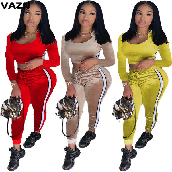 

vazn 2020 casual o-neck elegant sport solid two piece set full sleeve full pant 2 pieces set, Gray