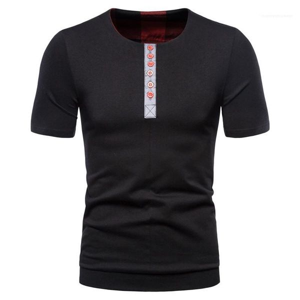

with button short sleeve crew neck panelled color casual men clothes summer mens tshirts patchwork homme, White;black