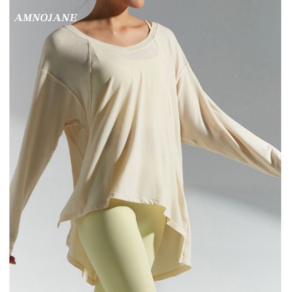

yoga outfits loose long sleeve crop fitness gym t shirt workout tank sports women casual athletic shirts sportwear clothes, White;red