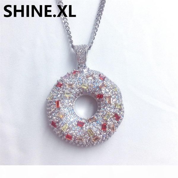 

doughnut necklaces pendants for women men donut charms jewellery iced out cz stone necklaces sweet buns pendant men, Silver