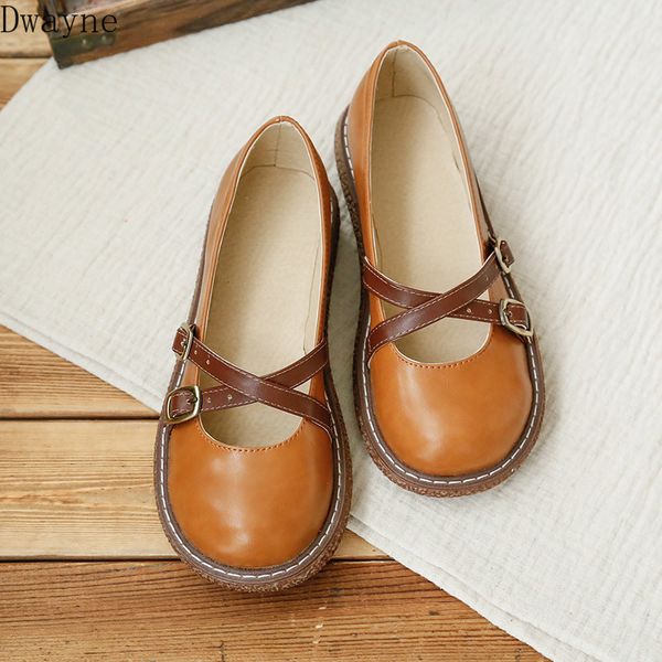 

japanese sen female literary retro big head single shoes female shallow mouth low thick platform casual shoes, Black