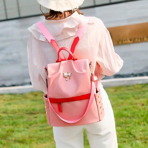 

lovely shoulder backpacks women backpack large capacity zipper rucksack 2020 girls casual book mochila with pearl