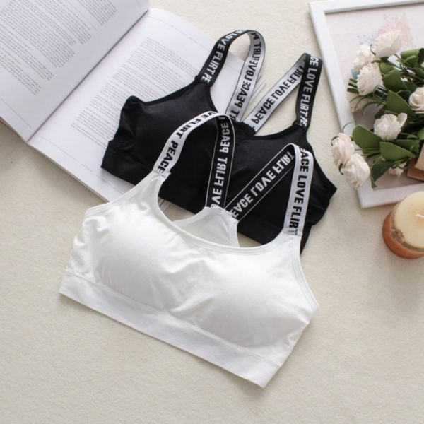 

gym clothing letter sports bra women fitness yoga black white running crop push up sport, White;black