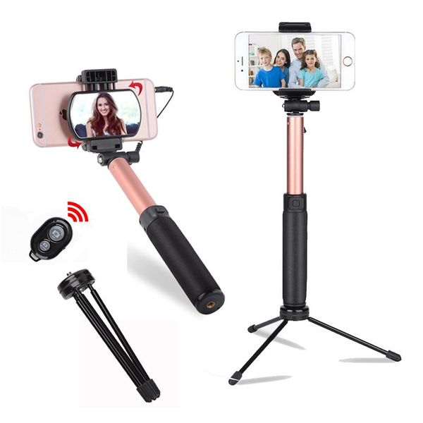 

cgjxsmini selfie stick tripod with rear mirror extendable monopod phone holder wired bluetooth control remote shutter for iphone 6s samsung
