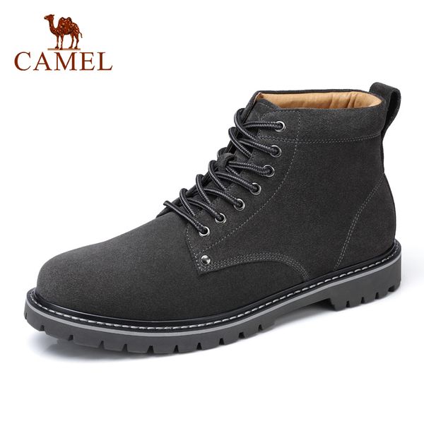 

camel autumn winter men's boots fashion tooling cow leather shoes men textured suede soft pigskin insole non-slip ankle short bo, Black