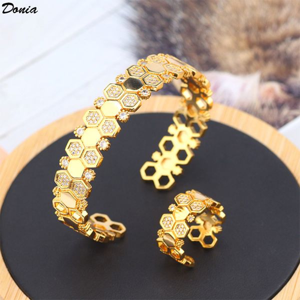 

donia ювелирных изделий партии европейская и американская мода геометрических соты микро инкрустацией циркония браслет браслет кольцо констр, Black