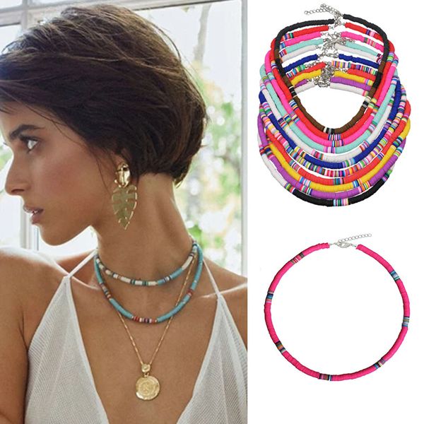 2020 colorido 6mm polímero argila disco beads chocker boho arco-íris colar de verão verão jóias 16 