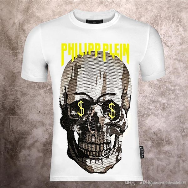 

philip plain brand mens designer t shirts firmata uomo fashion luxury designer t shirt summer homme mens skull tshirt tee 530, White