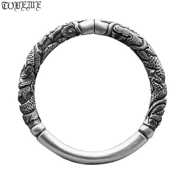 

handcrafted 100% 999 siver man bangle real pure silver lucky symbol bangle vintage silver good luck for man, Black