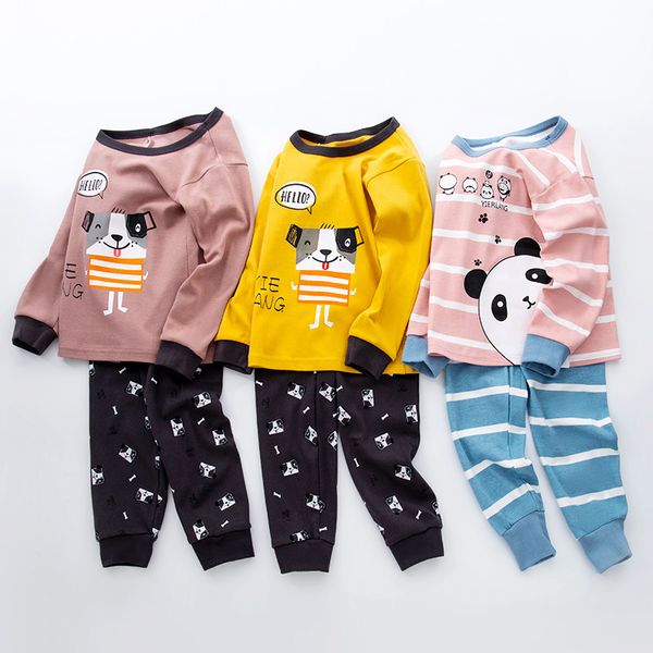 

children cartoon pajamas baby inflant clothing sets girls cotton long-sleeved tshirt+pant 2pcs pyjamas set boys kids sleepwear, Blue;red