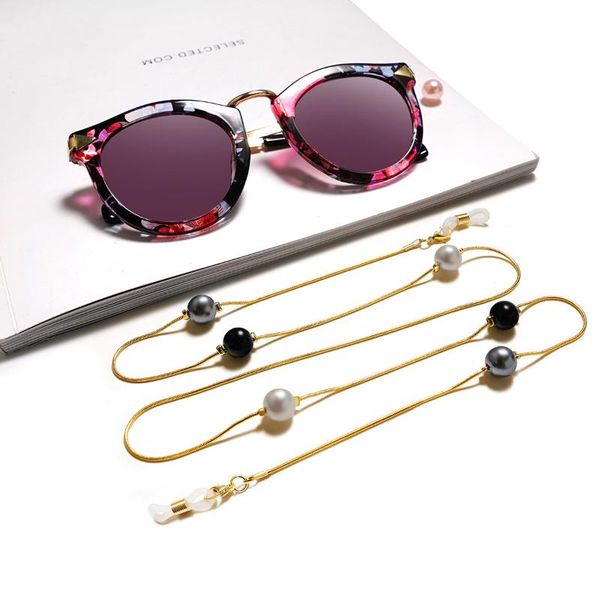 

chic fashion metal glasses chain hanging rope handmade beads glasses sunglasses lanyard simple casual sunglasses accessories, Silver