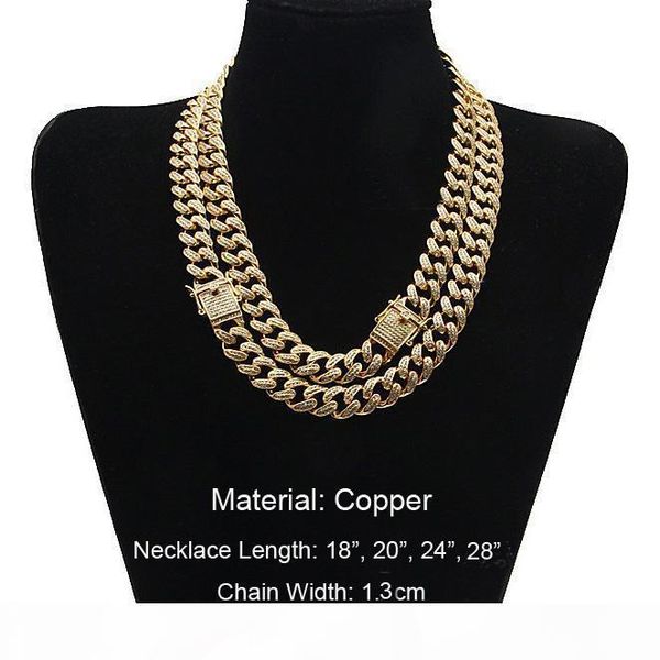 

real copper casting diamond miami cuban link necklace hip hop iced out bling jewelry men curb side latch clasp chian 1.3 wide, Silver