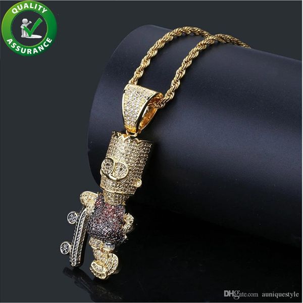 

iced out pendant hip hop jewelry cartoon simpson mens gold chain pendants luxury designer necklace bling micro pave cz diamond rock fashion, Silver
