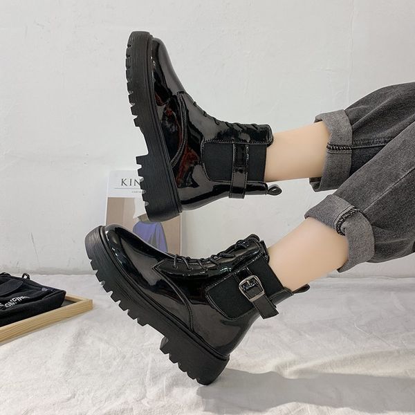 

lady boots boots-women ankle booties women round toe leather women's shoes lace up luxury designer ladies 2020 low lolita med, Black