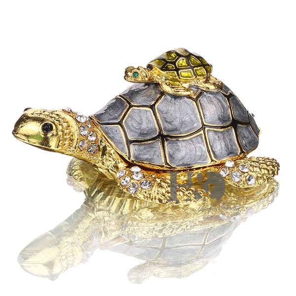 

decorative objects & figurines h&d 3inch turtle trinket jewelry box with sparkling crystals,hinged hand-painted figurine collectible ring ho