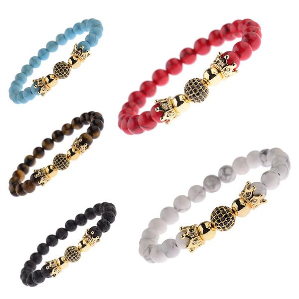 

gl02 micro-set zircon ball crown multi style volcano tiger eye bracelet, Black