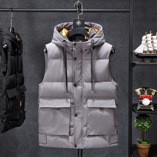 

vest mens winter sleeveless jacket camouflage winter warm cotton vest casual thick hooded coats male stand collar loose plus siz, Black;white