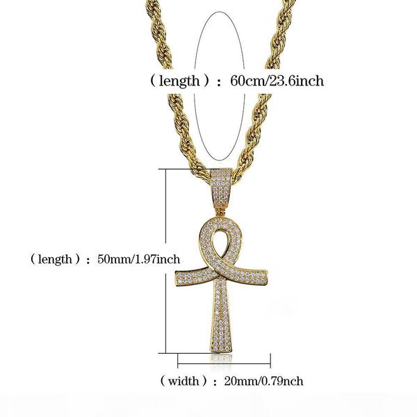 

hip hop new fashion ankh cross pendant necklace gold silver color plated iced out cz stone men gold chain jewelry gift