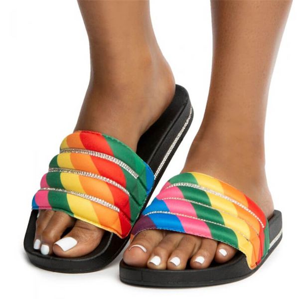 

2020 dropship summer shoes woman slippers female slip on mix color ins beach vacation slippers women shoes, Black