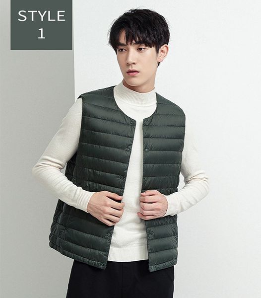 

selling 2020 new men down jacket european american light thin short round neck slim fit casual autumn winter coat solid color down vest, Black