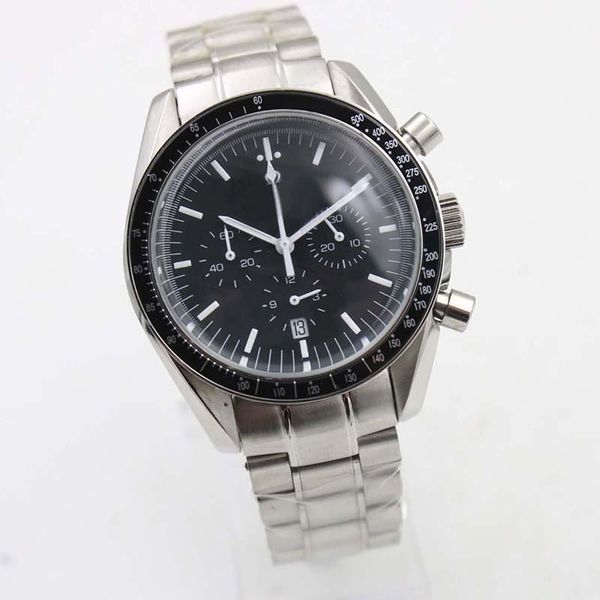 

new arrival date quartz black face full stainless steel men's moon speed master wristwatch analog ti3 professional speed male watch rel