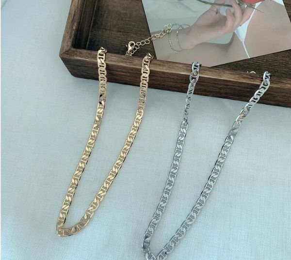 

new ins landscape face brass wide version chain necklace wild temperament clavicle chain necklace, Silver