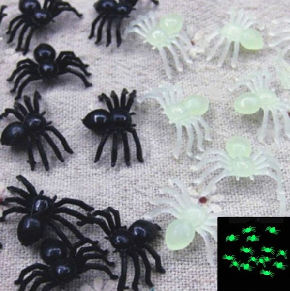 

halloween mini plastic black luminous spider joking birthday toys diy decoration diy party decorative props 50pcs/lot