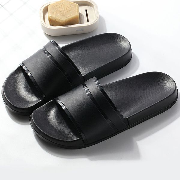 

large size couple home slippers summer new pure color anti-skid bathroom flip flops girls indoor elastic soft flat slides, Black