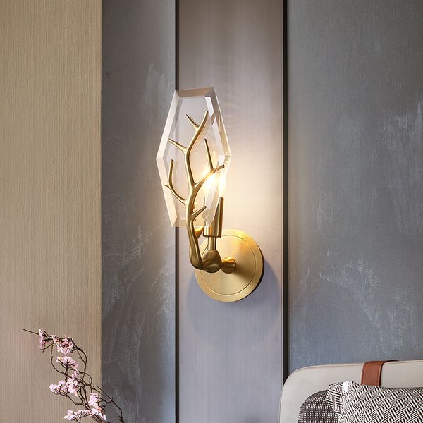 

wall lamp jmzm crystal copper creative antlers living room bedroom background american aisle decorative