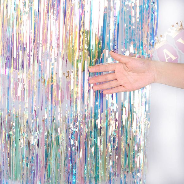

shimmer foil window door rainbow curtain tinsel fringe party iridescent decor
