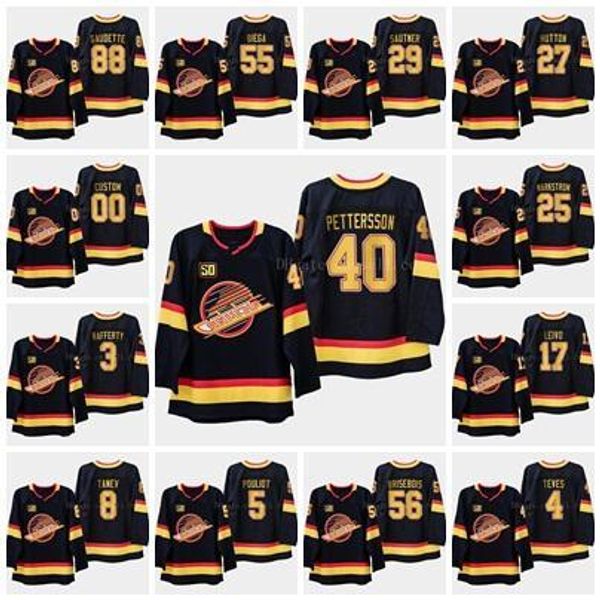 

50th season patch vancouver canucks elias pettersson bo horvat brock boeser antoine roussel alexander edler jake virtanen custom jersey, Black;red