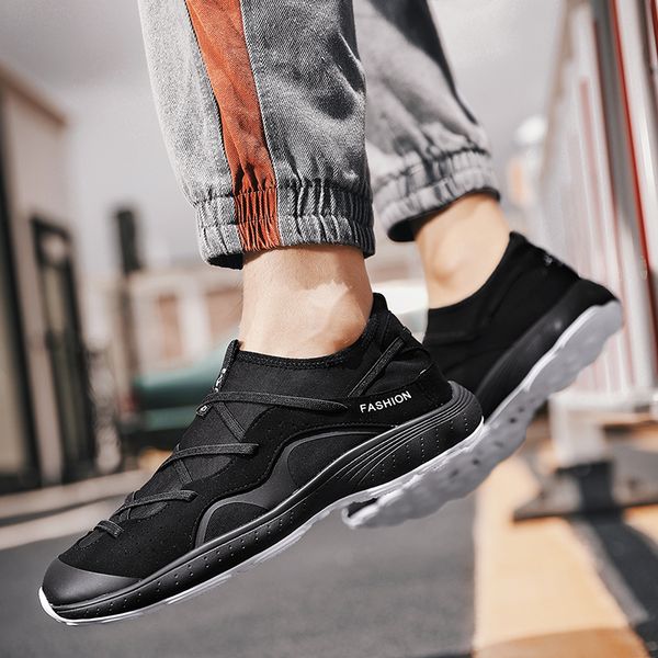 

breathable holes men's casual shoes street trend zapatos hombre rubber hard-wearing fashion sneakers outdoor walking men's shoes, Black