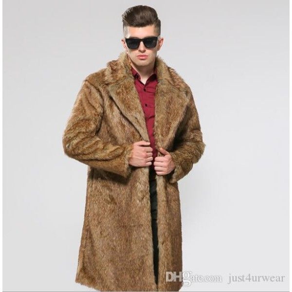 

fur coat mens winter warm fashion coats man lapel neck long outerwear clothes solid color, Black;white