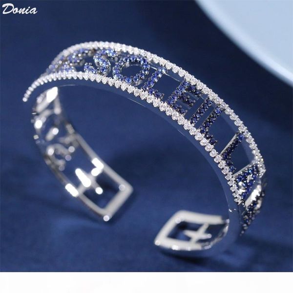 

donia jewelry two color electroplate exaggerated letter micro inlay zircon adjustable bracelet personality geometric pattern party birthday, Black