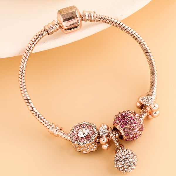 

2020 rose gold charms bracelet with crystal trinket bead jewelry making fashion bracelet pendant bangle, Golden;silver