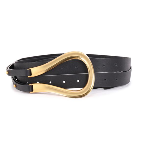 

luxury 100% genuine leather double belts metal u buckle belt women girls retro vintage large belt for coat jeans, Black;brown