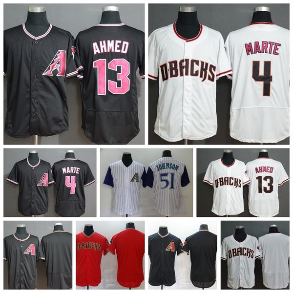 

2020 men baseball 4 ketel marte jersey 13 nick ahmed 51 randy johnson flexbase cool base team black white red stitched high quality, Blue;black