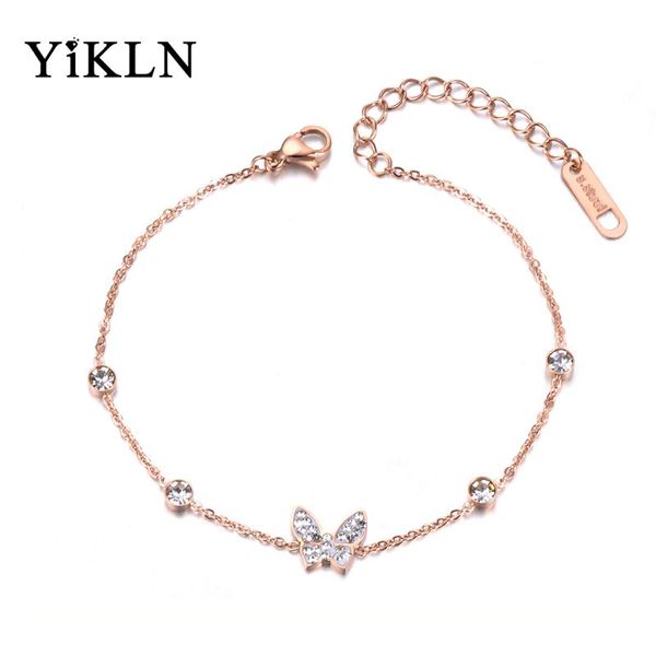 

charm bracelets yikln trendy bohemia butterfly crystal girl's bracelet stainless steel cz link chain for christmas gift yb19040, Golden;silver