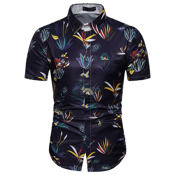 

summer hawaiian shirt 2020 3d floral print shirt men slim short sleeve mens dress shirts streetwear casual, White;black