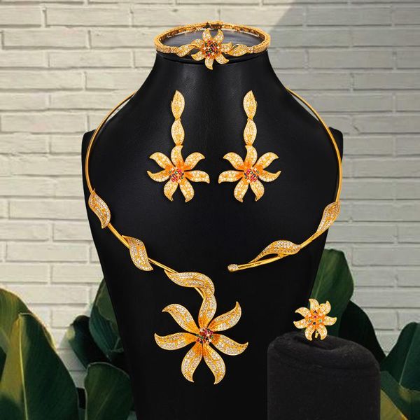 

ювелирные наборы godki эллегантностью 4шт цветы африканских для женщин свадьба цирконий дубай люкс комплект ювелирных изделий, Silver