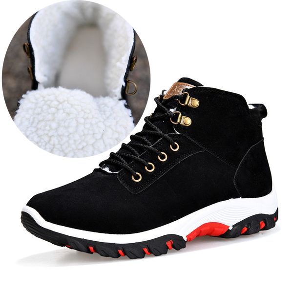 

warm ankle snow winter boots men plush warm winter men shoes round toe snow shoes, Black
