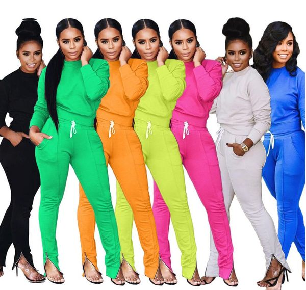 

2020 new autumn winter women tracksuit long sleeve sweatshirts zip hem leggings two pieces women set fashion casual 7 color, Gray