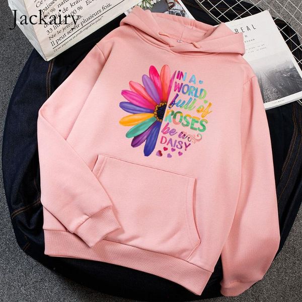 

jackairy winter fleece hooded sweatshirt women hoodies colorful daisy print casual long sleeve pullover female thicken warm coat, Black