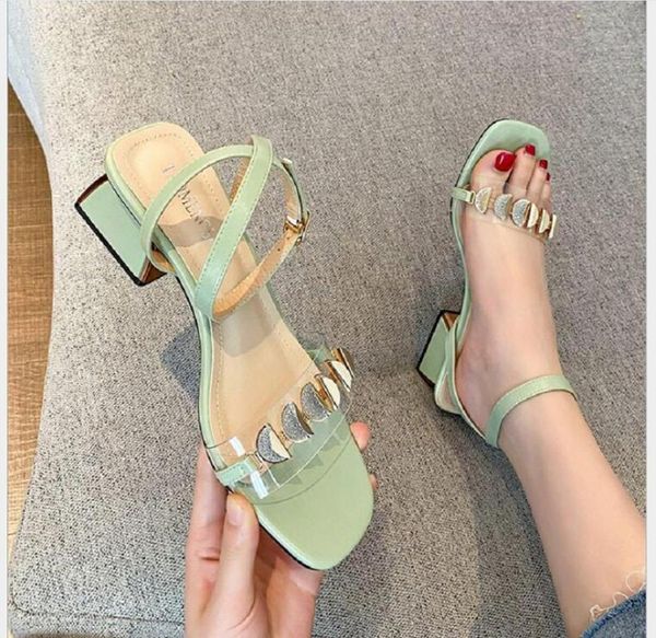 

apricot green gladiator sandals 2020 new summer office high heels shoes woman buckle strap pumps casual women shoes plus size 33, Black